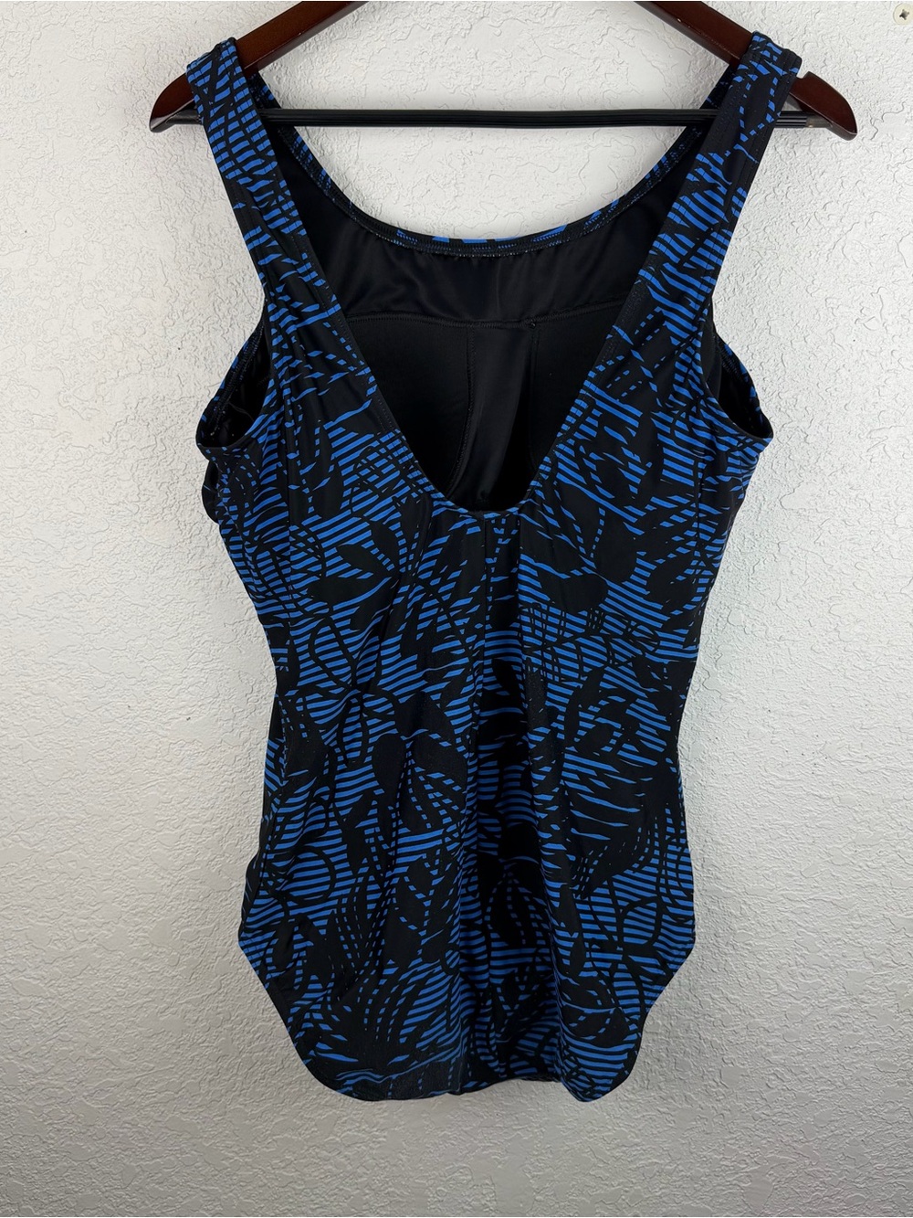 Lands' End Black & Blue Floral-Stripe One-Piece Swimsuit - Picture 4 of 6